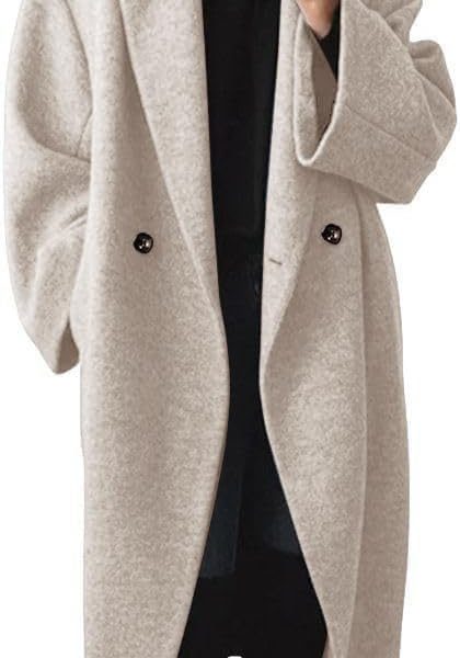 Womens Winter Pea Coat Notch Lapel Double Breasted Wool Blend Oversized Overcoat with Pockets