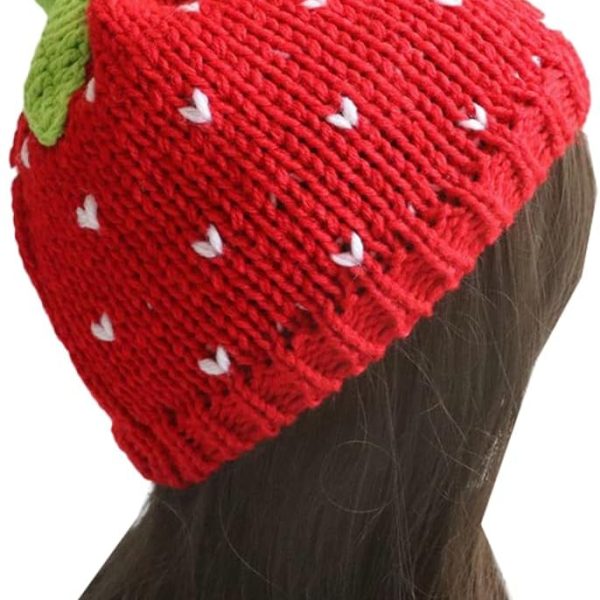 Cute Beanie for Women Y2K Strawberry Crochet Hats Slouchy Warm Knitted Hat Headgear Accessories