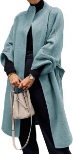 Womens Long Pea Coats Oversized Wrap Wool Blend Trench Coats Winter Open Front Cardigan Overcoats