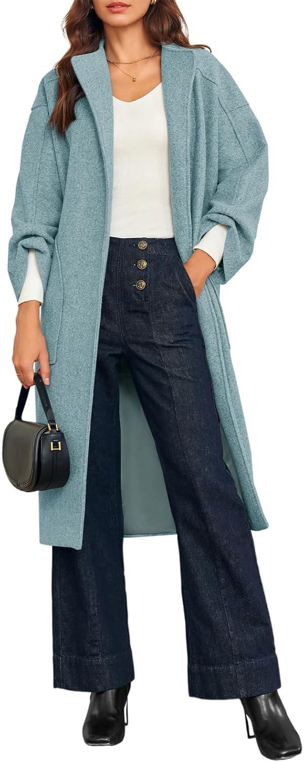 Womens Long Pea Coats Oversized Wrap Wool Blend Trench Coats Winter Open Front Cardigan Overcoats - Image 2