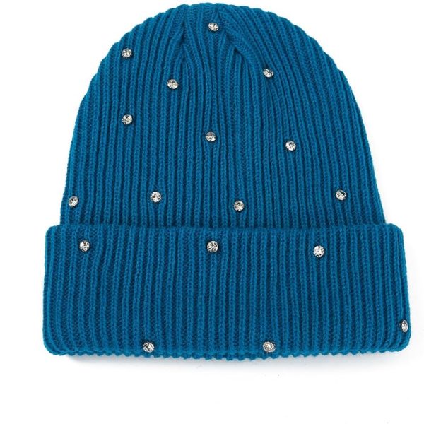 Women's Knit Beanie Hat Soft Slouchy Warm Cuffed Beanie Hat with Rhinestones Winter Hats for Women Skull Cap