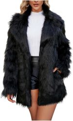 Womens Winter Fashion Outerwear Faux Fur Plush Leopard Long Mink Coat Fuzzy Sherpa Jacket Wool Fleece Trench Coat