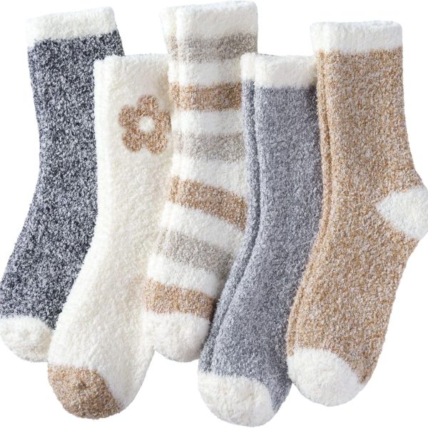 Fuzzy Socks for Women Cozy Warm Fluffy Winter Christmas Gifts Slipper Plush Soft Spa Socks 5 Pairs